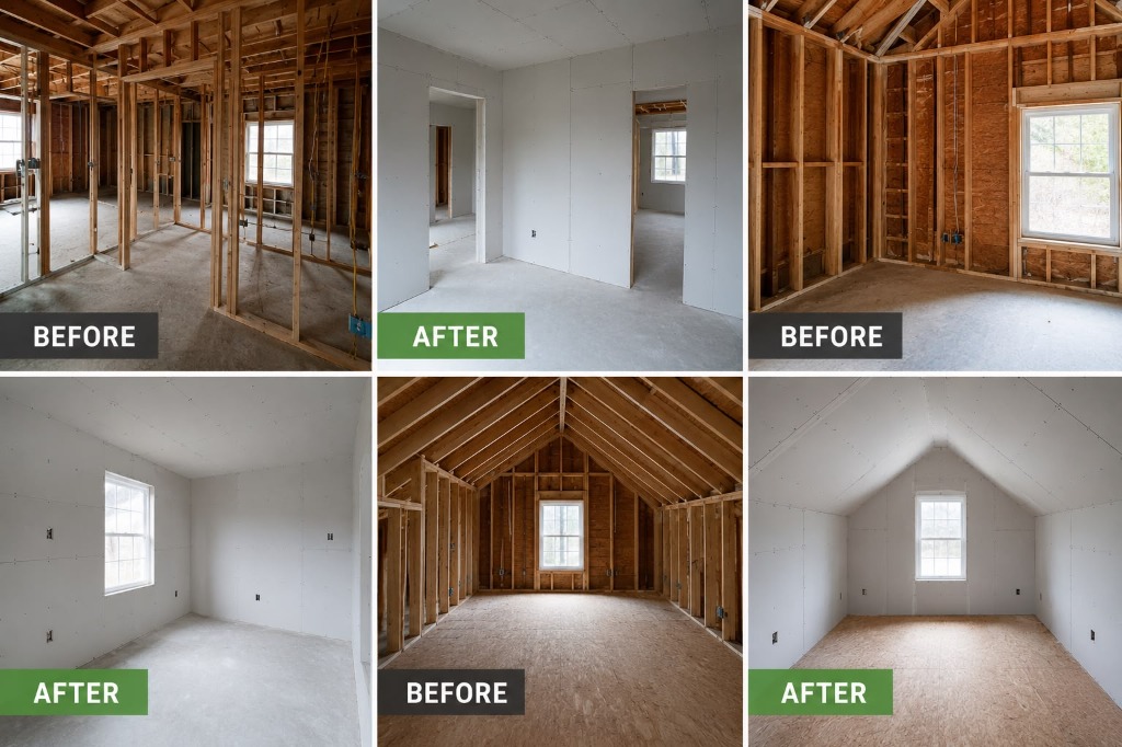 Drywall Installation Stud Frame vs Plasterboard Collage