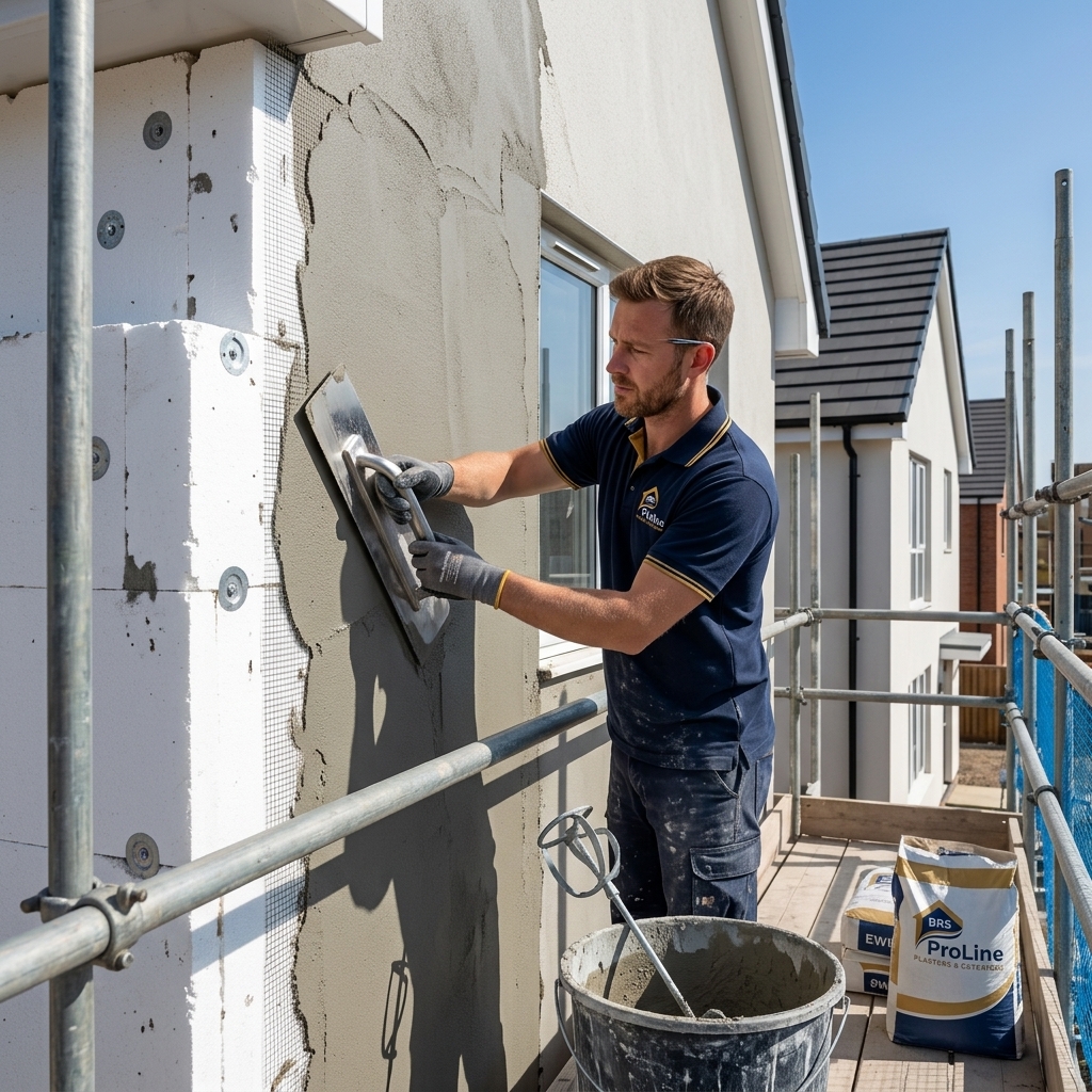 ProLine craftsman installing EWI on scaffolding