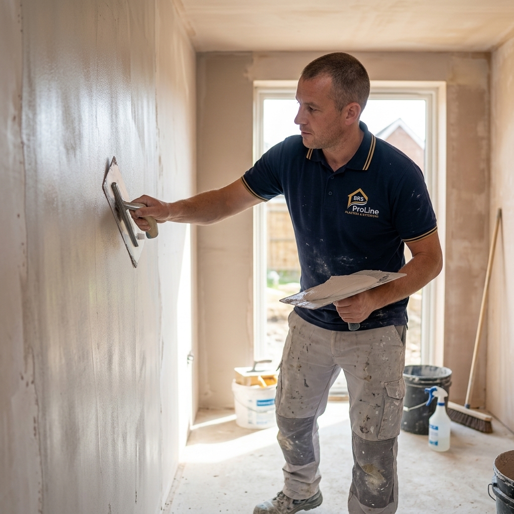 ProLine craftsman skimming wall with trowel